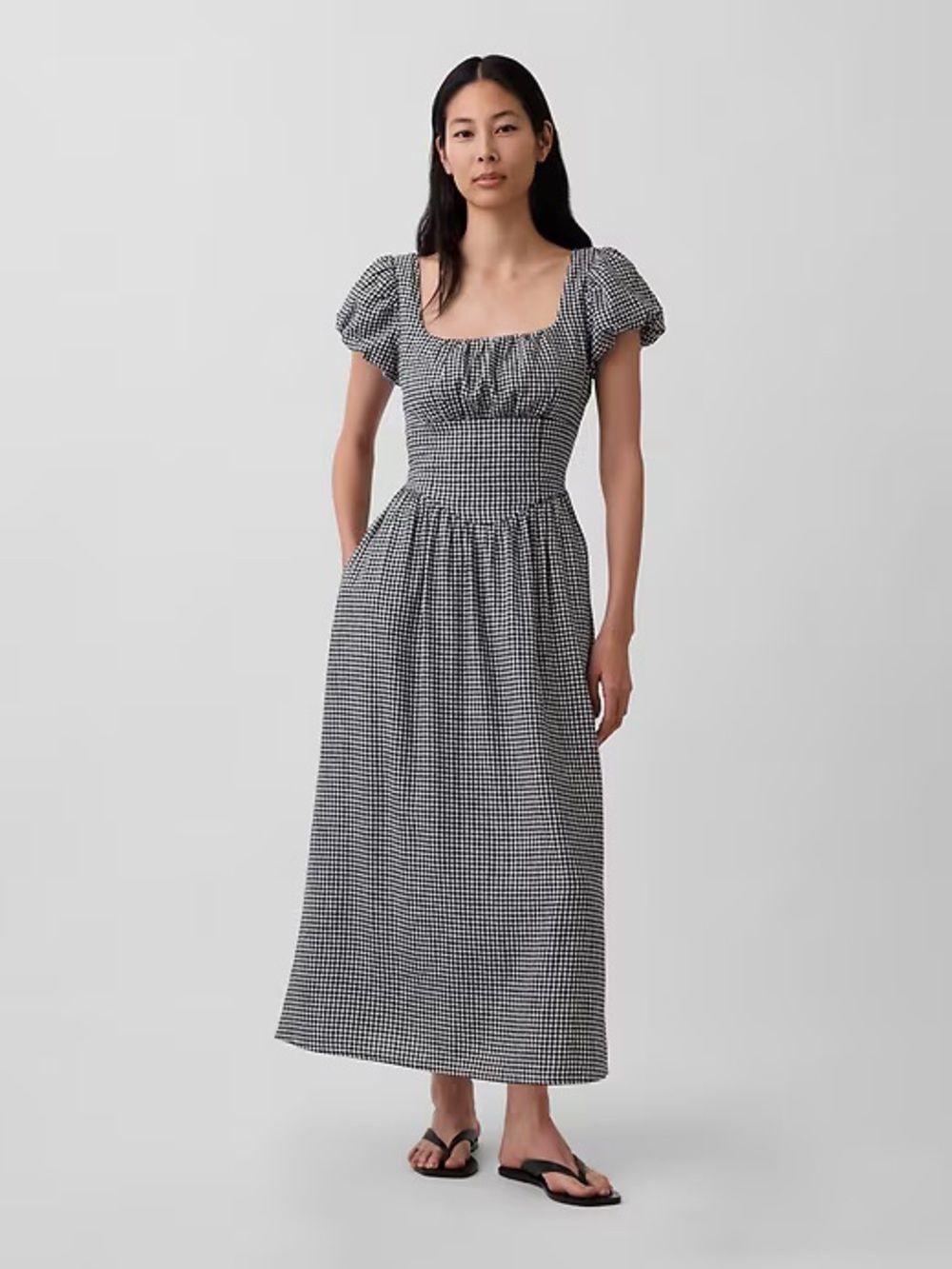 NWT! GAP linen blend gingham drop waist maxi dress